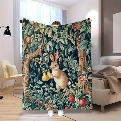 Classic Rabbit and Fruit Pattern Fleece Blanket