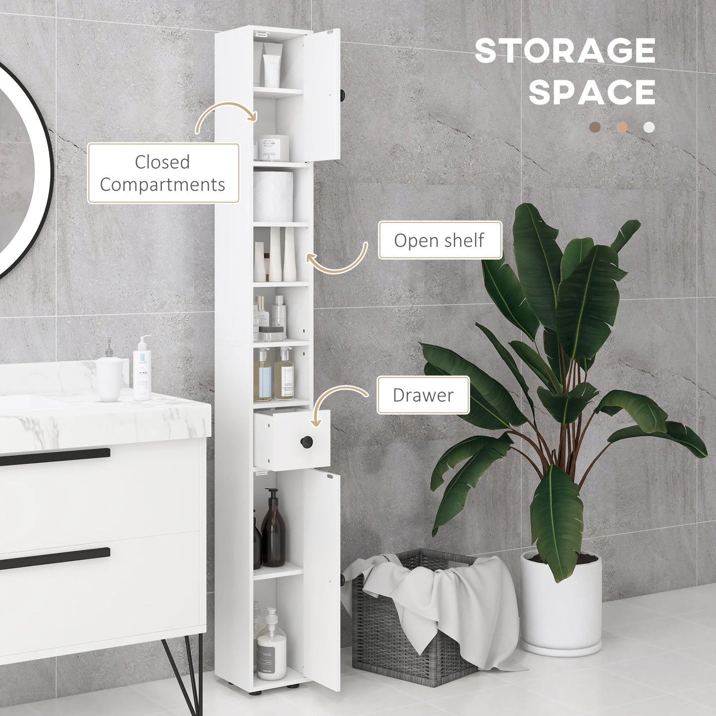 71" Tall Bathroom Storage Cabinet, Narrow Toilet Paper Cabinet