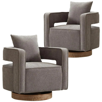 Upholstered Swivel Accent Chair Set of 2 Linen Open Back