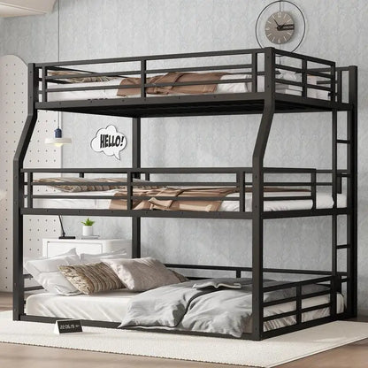 Metal Triple Bunk Bed, Full/Full XL over Queen over Queen with Safety Guardrails,