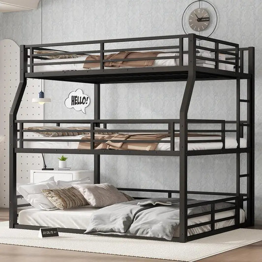 Metal Triple Bunk Bed, Full/Full XL over Queen over Queen with Safety Guardrails,