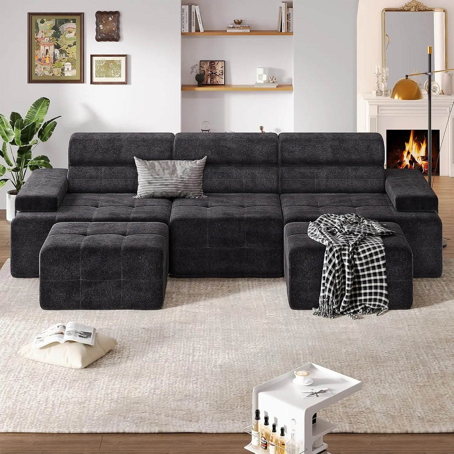 134" Boneless Couch with Ottoman & Higher Backrest
