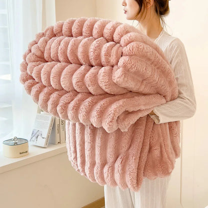 Solid Thickened Wide Striped Flannel Multifunctional Blanket