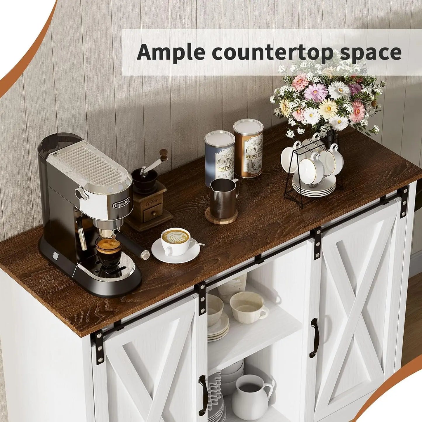 Coffee Bar Cabinet with Sliding Barn Doors 42”