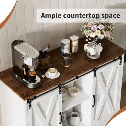Coffee Bar Cabinet with Sliding Barn Doors 42”