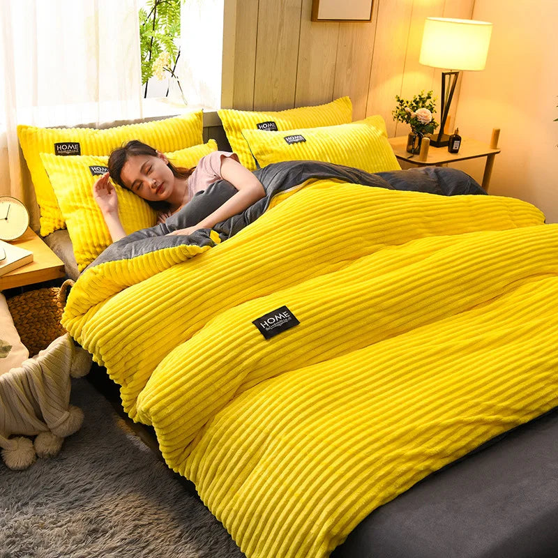 Magic Thicken Corduroy Duvet Cover Set Ultra Soft Velvet Quilt Cover Reversible