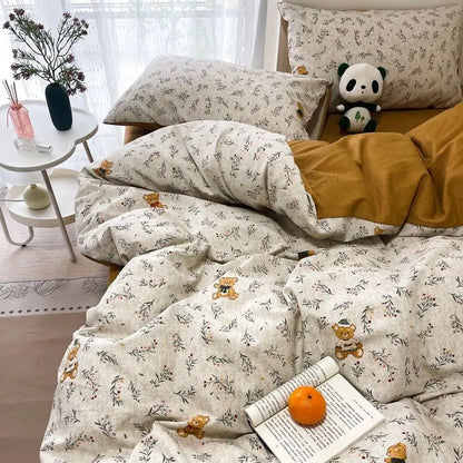 Pink Floral Bedding Set Soft Single Double Queen Size Duvet Cover Flat Sheet Pillowcase