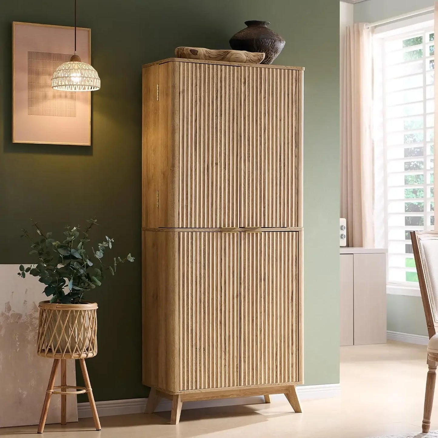 72"Fluted Pantry Storage Cabinet Adjustable, Curved Profile