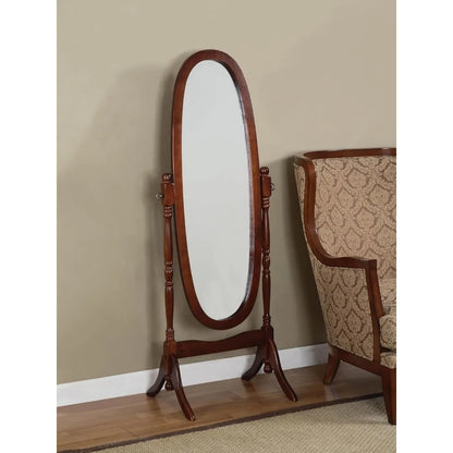Furniture rotating adjustable full-length oval wooden knight floor mirror