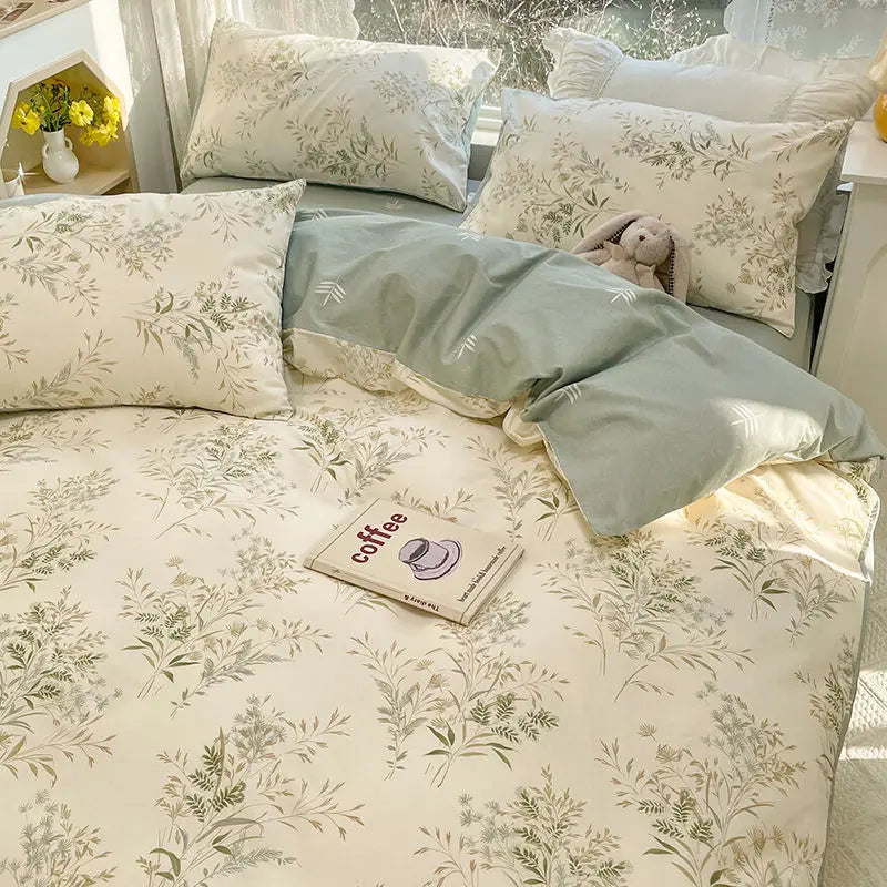 Pink Floral Bedding Set Soft Single Double Queen Size Duvet Cover Flat Sheet Pillowcase