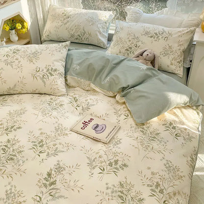 Pink Floral Bedding Set Soft Single Double Queen Size Duvet Cover Flat Sheet Pillowcase