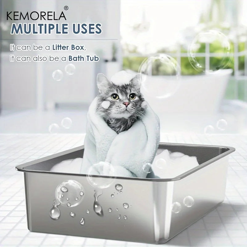 1PC 6-Inch Stainless Steel Cat Litter Box with Scoop Pedal