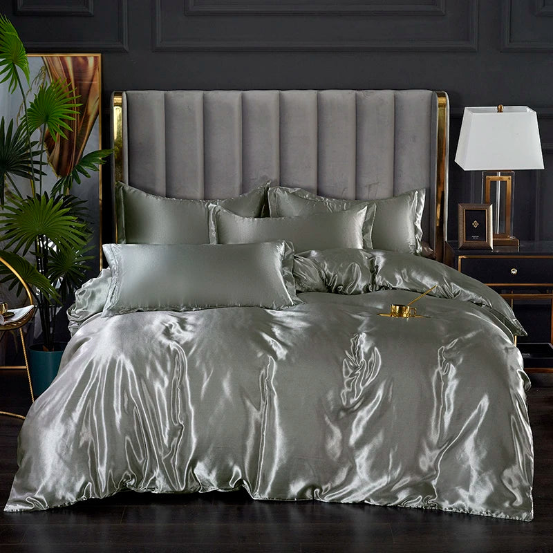 3-Pieces Silky Satin Duvet Cover Set Queen Size Soft Smooth Durable Comforter