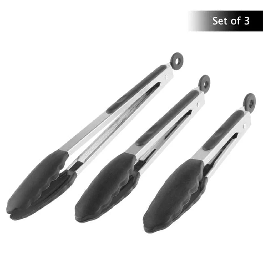 3 Piece Stainless Steel Kitchen Tongs Nonstick Grip Cooking Grilling Serving and Baking