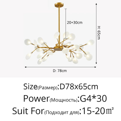 Branch Shape Firefly Ceiling Chandelier for House Baby Kid  Living Room Bedroom Decor G4 Led Lighting Indoor Hanging Lamp