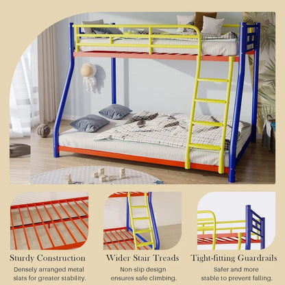 Adults Twin Over Full Bunk Bed W / Safety Rail and Ladder, Colorful Full Size Bed Frame, Trundle Bed T Option