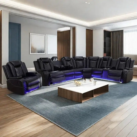 Power Recliner Sofa Sectional Sofa with LED Light for Living Room