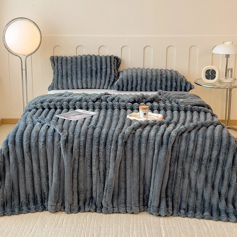Solid Thickened Wide Striped Flannel Multifunctional Blanket