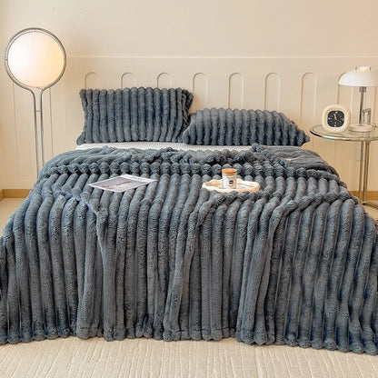 Solid Thickened Wide Striped Flannel Multifunctional Blanket