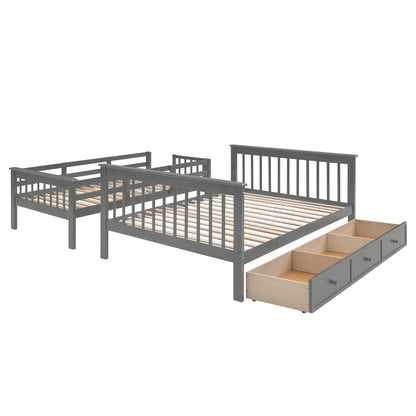 Stairway Twin-Over-Full Bunk Bed W / Drawer, Storage and Guard Rail for Bedroom, Dorm, for Adults