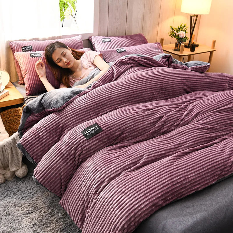 Magic Thicken Corduroy Duvet Cover Set Ultra Soft Velvet Quilt Cover Reversible