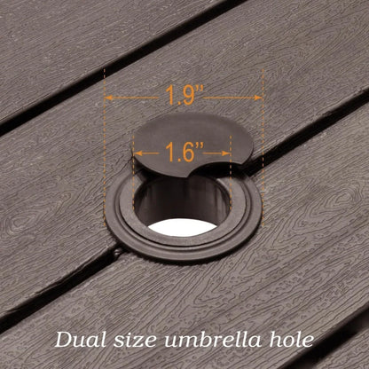 Outdoor Dining Table with 1.6 Umbrella Hole, Picnic Table Brown Plastic