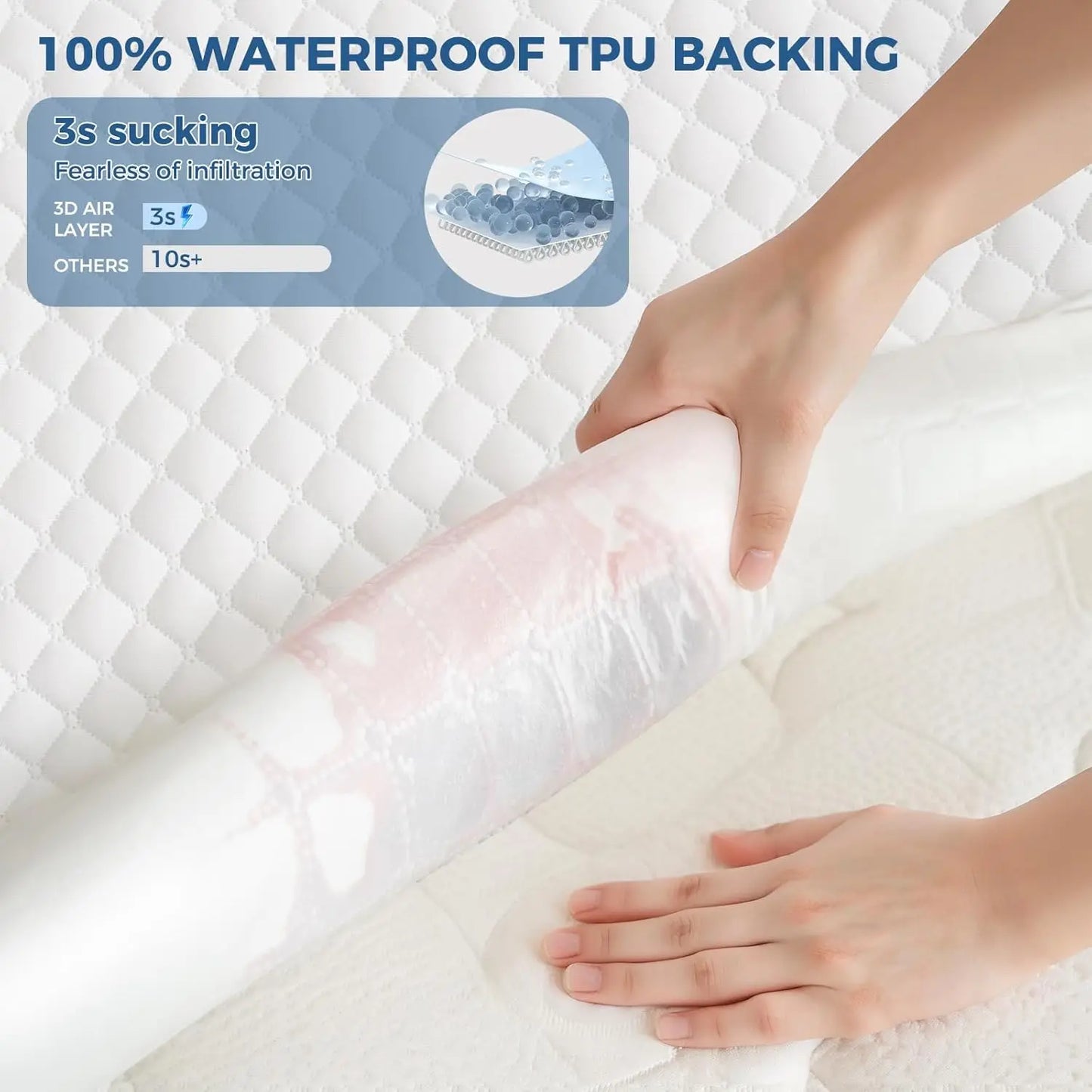 Waterproof Mattress Protector, Soft Breathable 3D Air Fabric Mattress Cover, Fit 8-21", Machine Washable