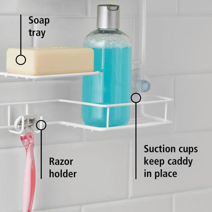 Over Shower Caddy with 2 Shelves Soap Tray Hooks Rust Resistant