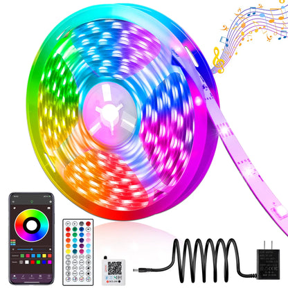 16ft/49ft/98ft/196ft Long LED Strip Lights - Color-Changing RGB Music Sync LED Rope Lights
