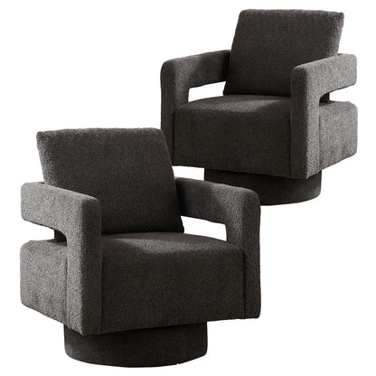 Upholstered Swivel Accent Chair Set of 2 Linen Open Back