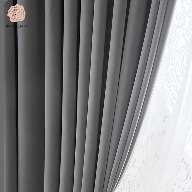 Gray Velvet Curtains Luxury Soft Chenille Blackout