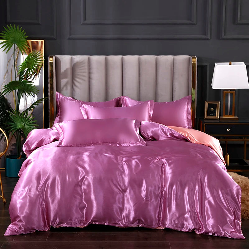 3-Pieces Silky Satin Duvet Cover Set Queen Size Soft Smooth Durable Comforter