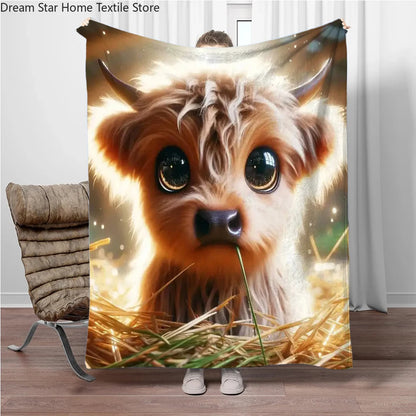 Highland Cow Flannel Blanket Children Warm Soft Blanket