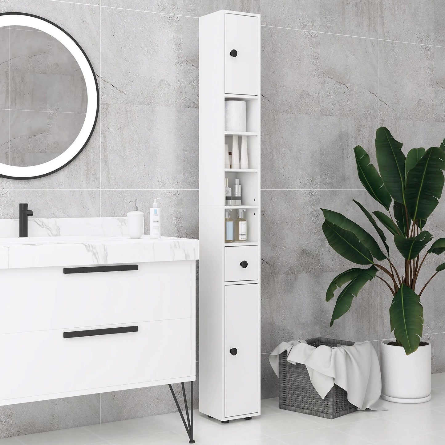 71" Tall Bathroom Storage Cabinet, Narrow Toilet Paper Cabinet
