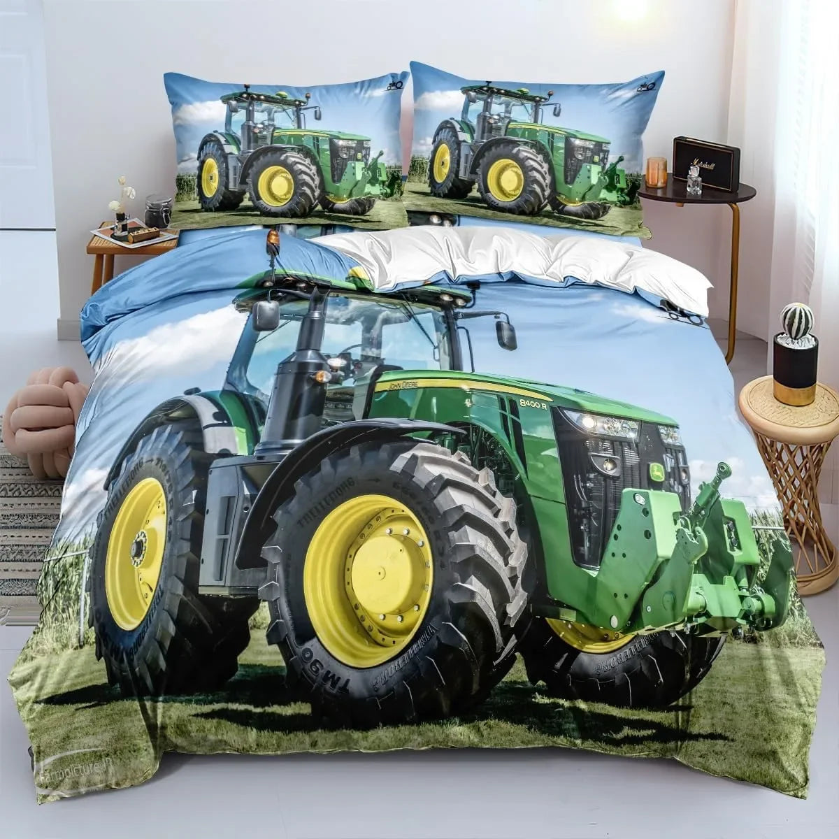 3D Printing Tractor Bedding Set Boys Tractors Duvet Cover Set with Pillowcase