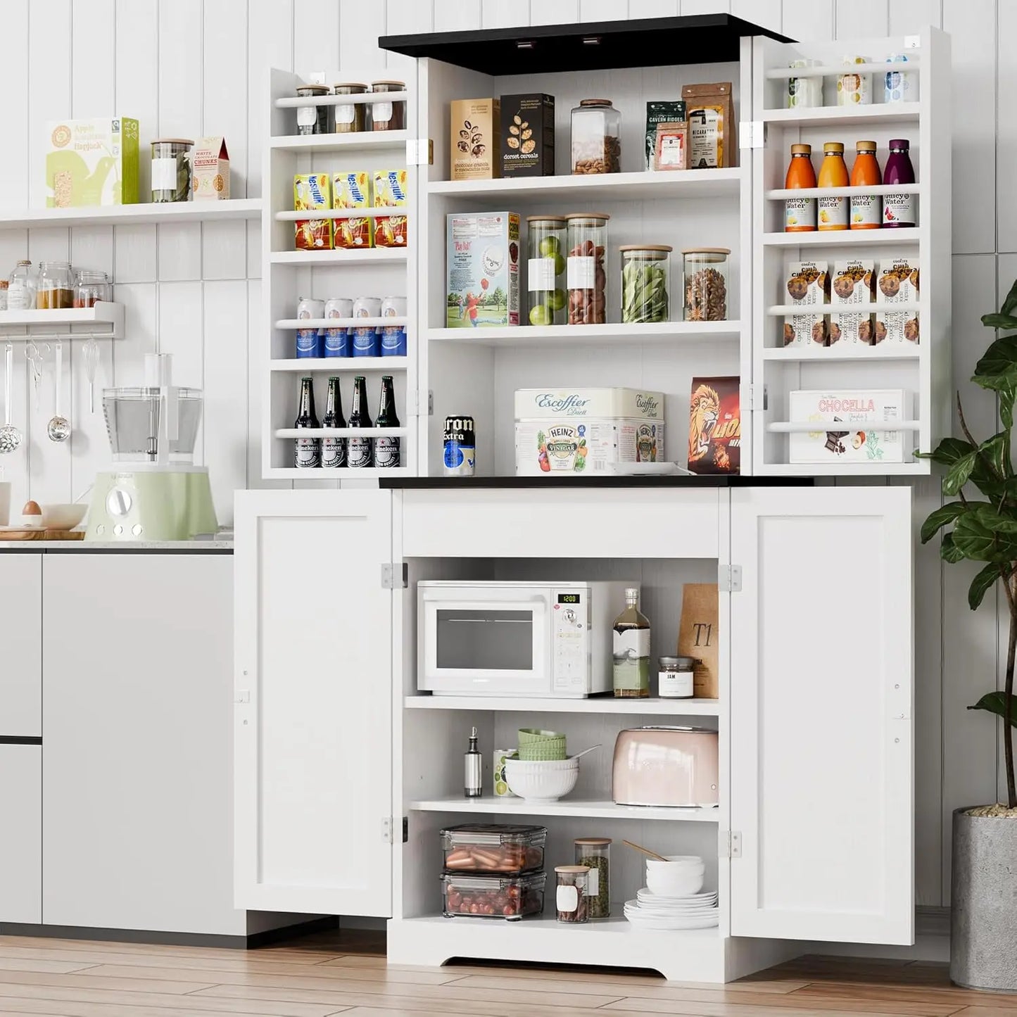 Sturdy Kitchen Pantry Storage Cabinets w/ Adjustable Shelves