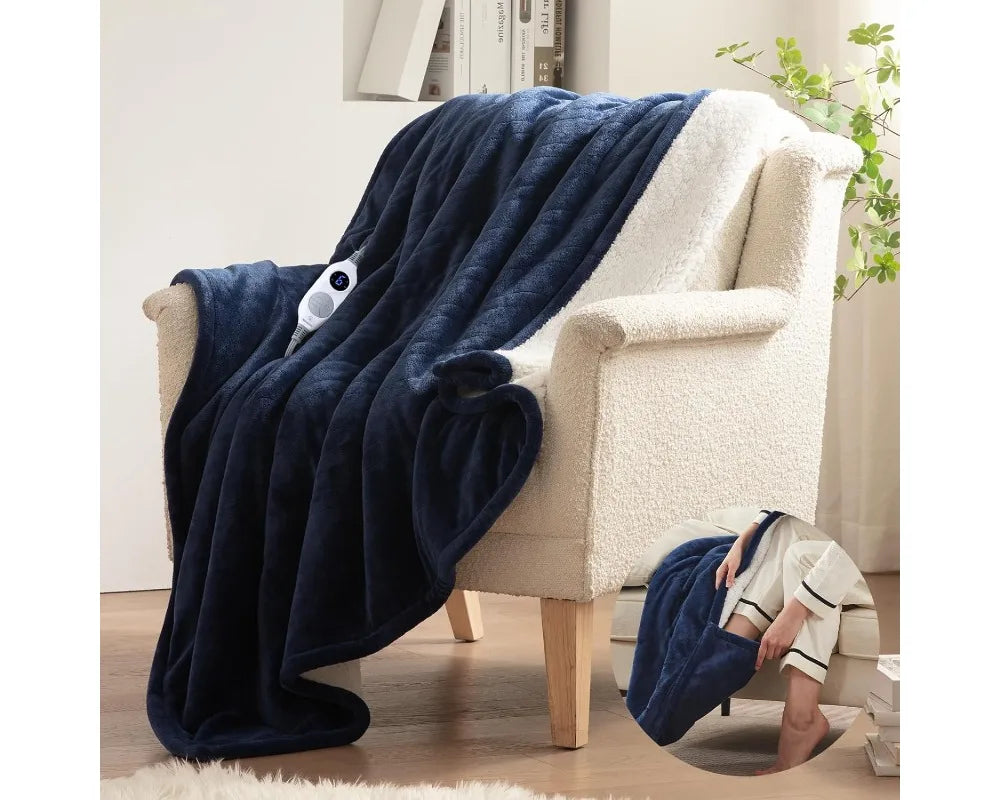 Electric Heated Throw Blanket W / Foot Pocket, Ultra Soft Flannel , Machine Washable