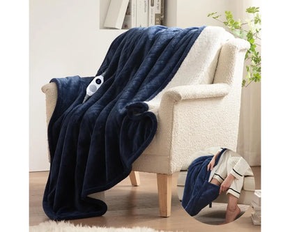 Electric Heated Throw Blanket W / Foot Pocket, Ultra Soft Flannel , Machine Washable