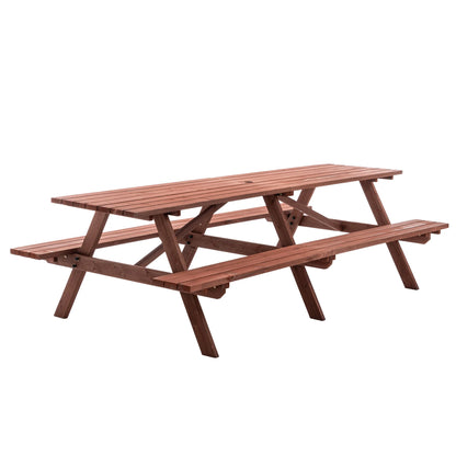 Large 12-Person Wooden Picnic Table Outdoor, Weatherproof w/ Umbrella Hole, Ideal for BBQ & Gatherings