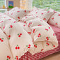 Pink Floral Bedding Set Soft Single Double Queen Size Duvet Cover Flat Sheet Pillowcase