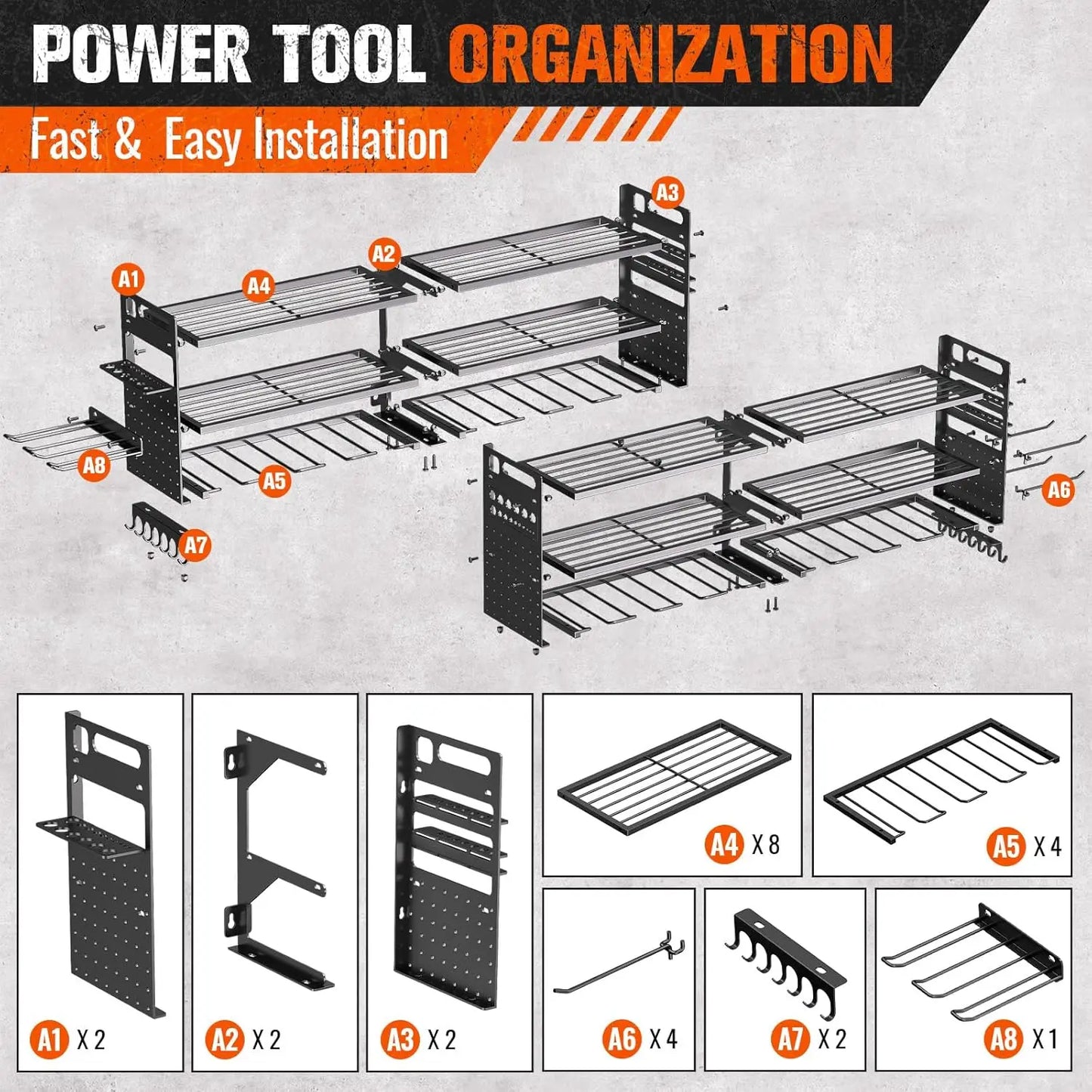 Heavy-Duty 3-Layer Wall-Mounted Mechanic Cart with 18 Drill Holders