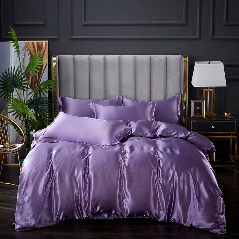 3-Pieces Silky Satin Duvet Cover Set Queen Size Soft Smooth Durable Comforter
