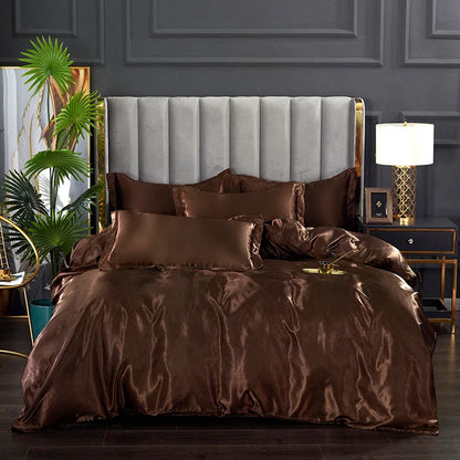 3-Pieces Silky Satin Duvet Cover Set Queen Size Soft Smooth Durable Comforter