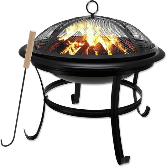 Gas One 22 in Outdoor Wood Burning Fire Pit with Mesh Lid