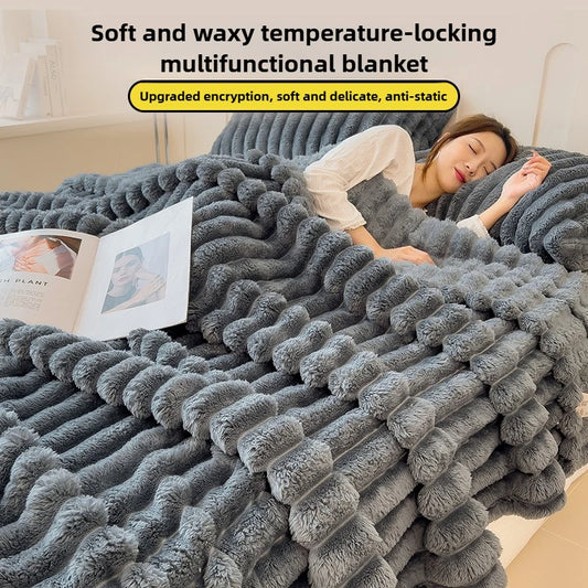 Solid Thickened Wide Striped Flannel Multifunctional Blanket