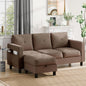 L-Shaped Couch 3 Seat Sofa Set W/ Linen Fabric & Ottoman Small Couch