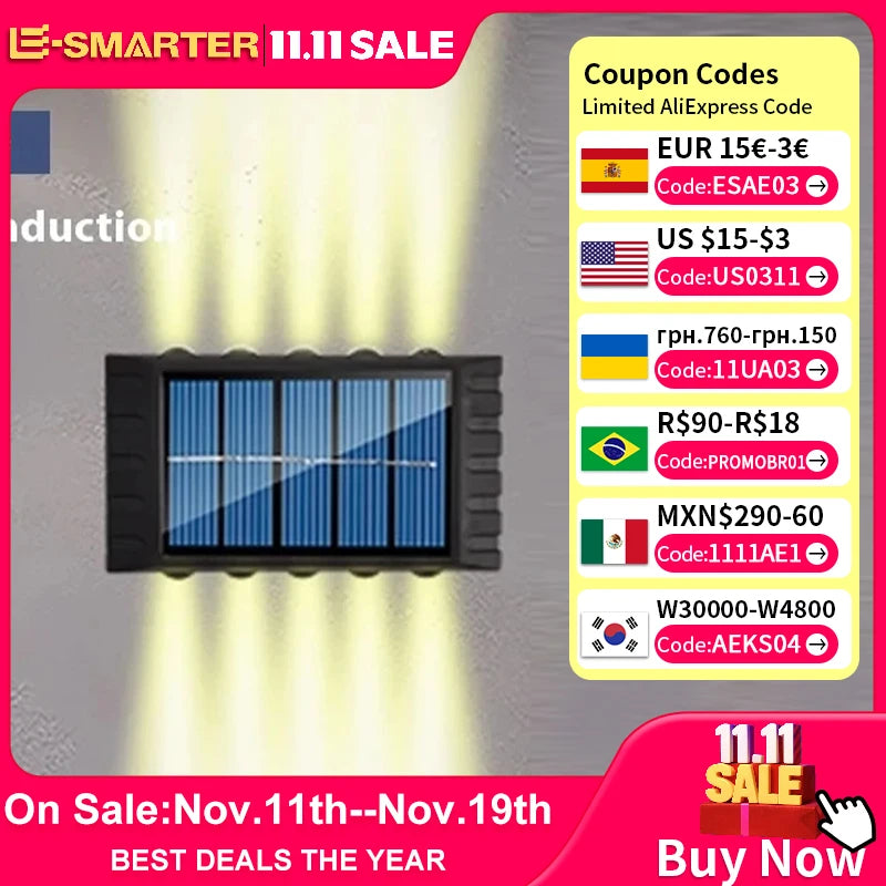 LEDs Solar Wall Lamp Yard Street Decor Up and Down Luminous Lighting Garden Landscape Lamp