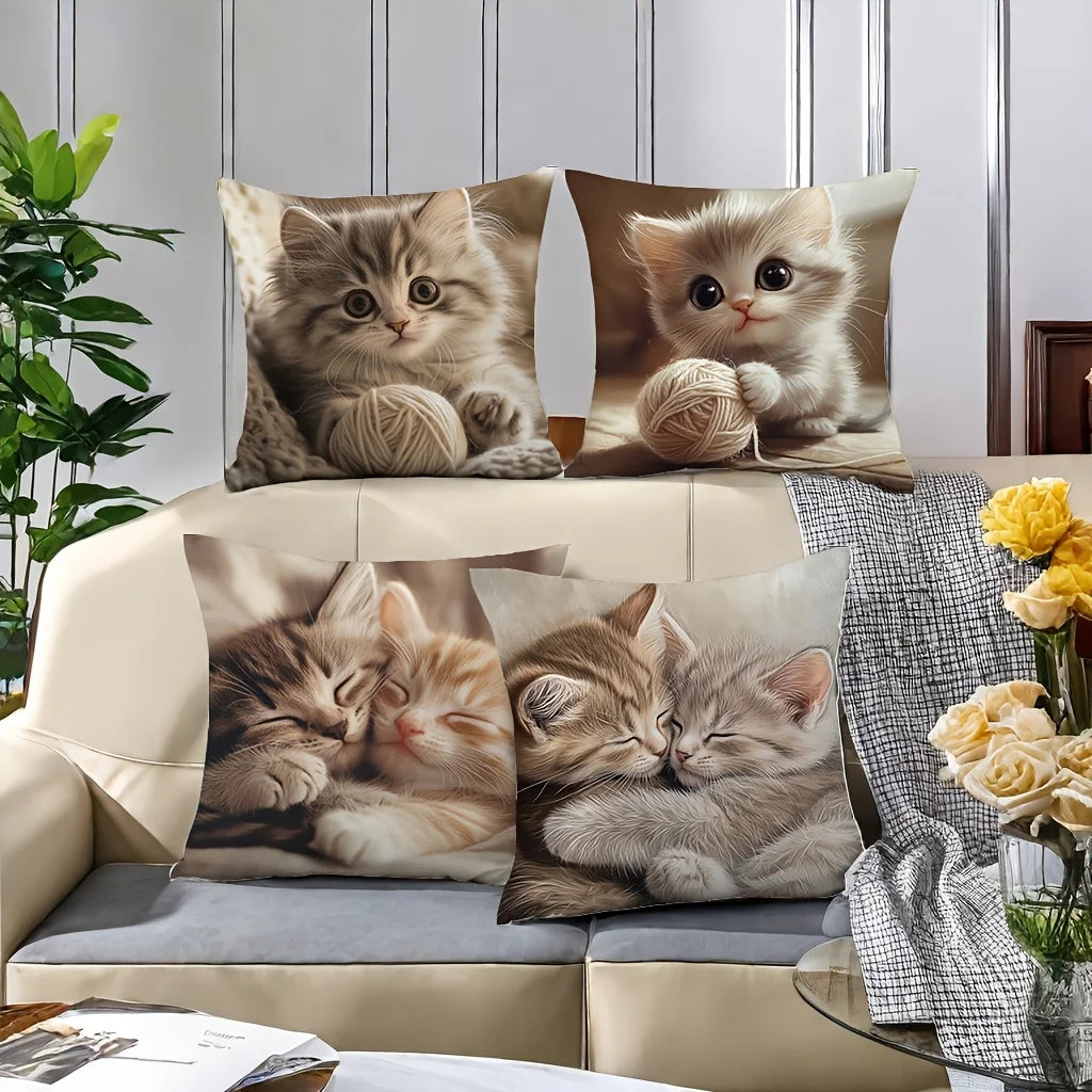 1/4pcs Cute Kitten Pattern Pillowcases