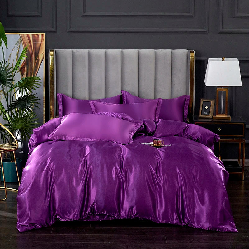 3-Pieces Silky Satin Duvet Cover Set Queen Size Soft Smooth Durable Comforter