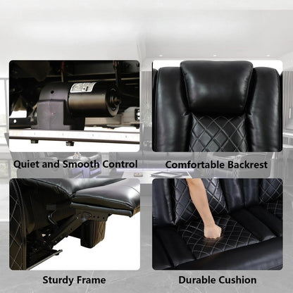 Power Recliner Sofa Set with LED Light, Black Leather Reclining Sofa and Loveseat Set 3-Seater Sofa